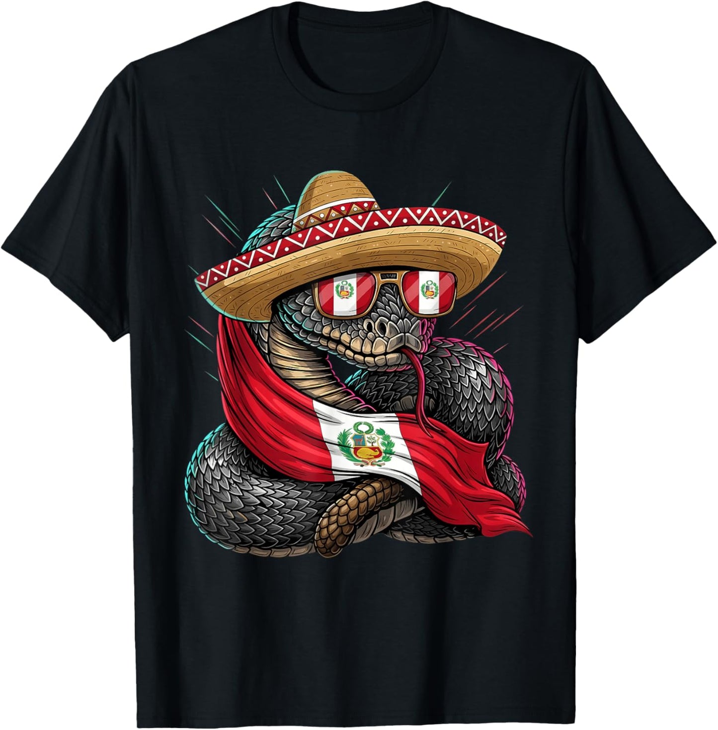 Peru Flag Snake Peruvian Roots Peruvian Flag Peruvian Pride T-Shirt - T-Shirt | Black