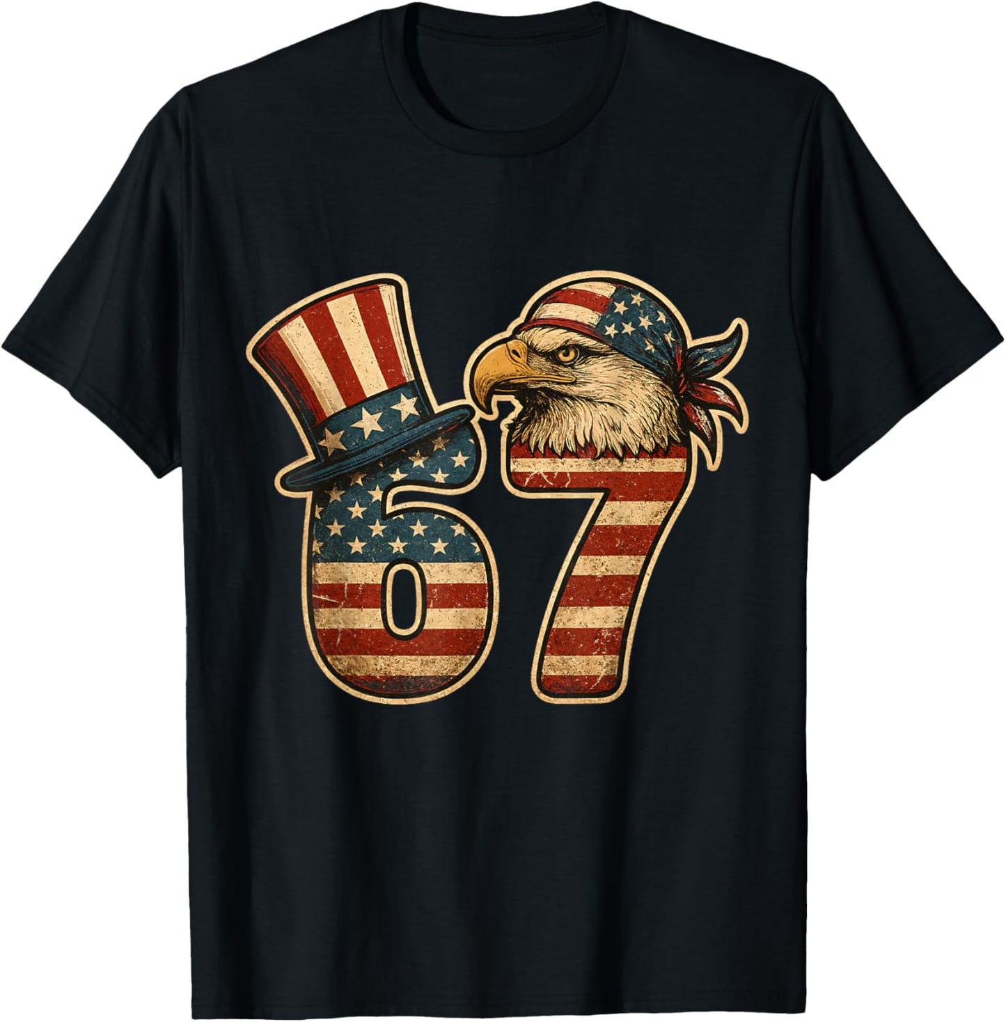 67 Six Seven American Flag Eagle 4th of July Patriotic Boys T-Shirt - T-Shirt | Black