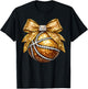 Bling Basketball Bow Coquette Game Day Sports Basketball Mom T-Shirt - T-Shirt | Black