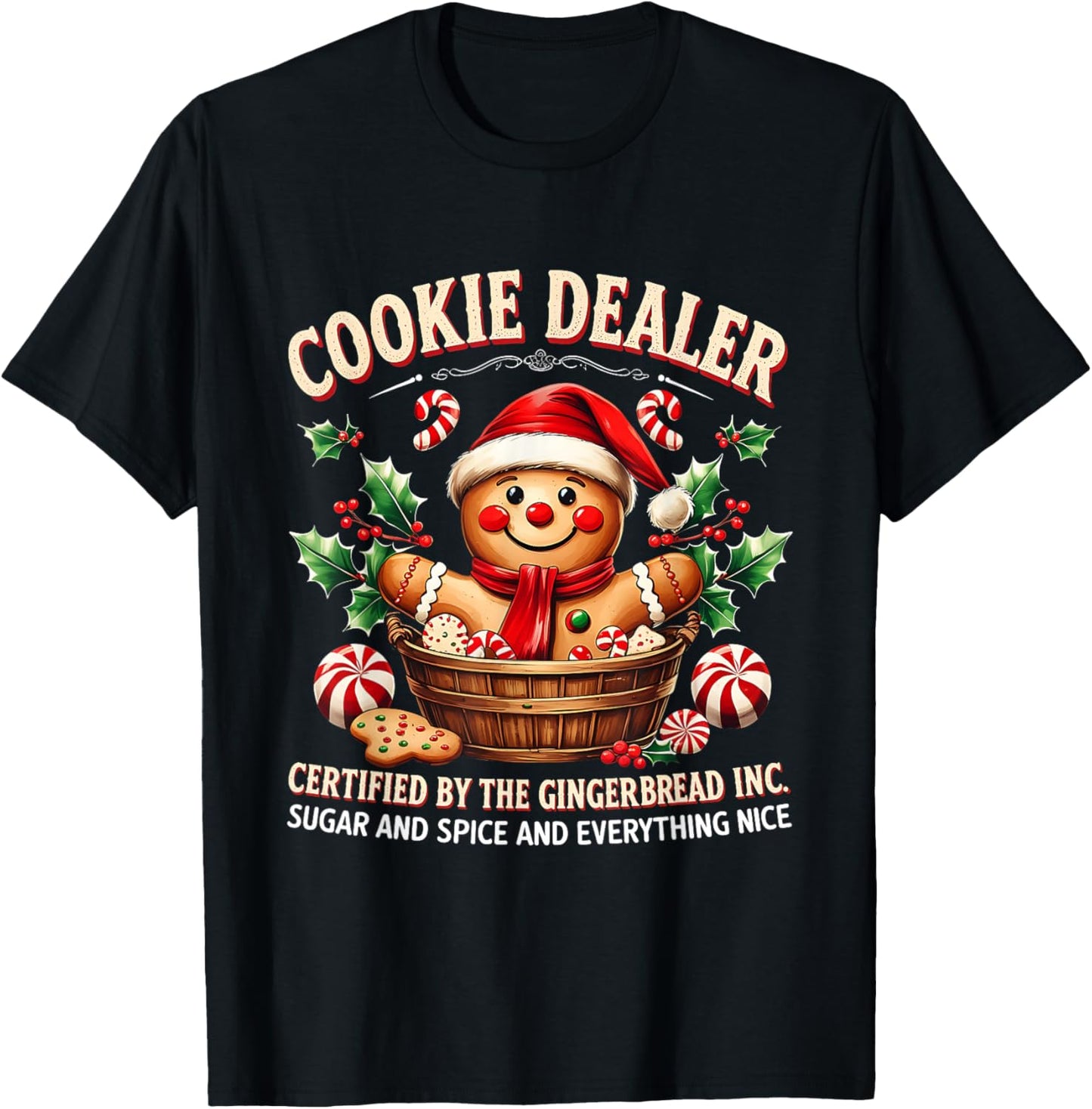 Vintage Gingerbread Bakery Christmas Cookie Dealer Holiday T-Shirt - T-Shirt | Black