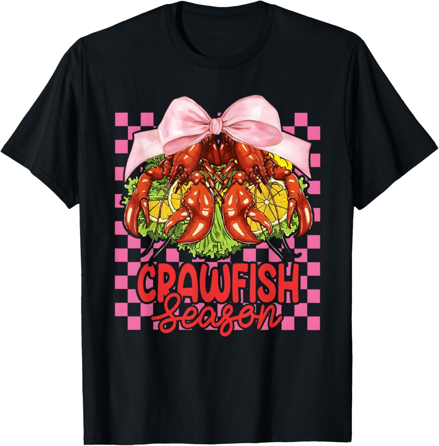 Mardi Gras Crawfish Season Coquette Bow Girl Women Kid T-Shirt - T-Shirt | Black
