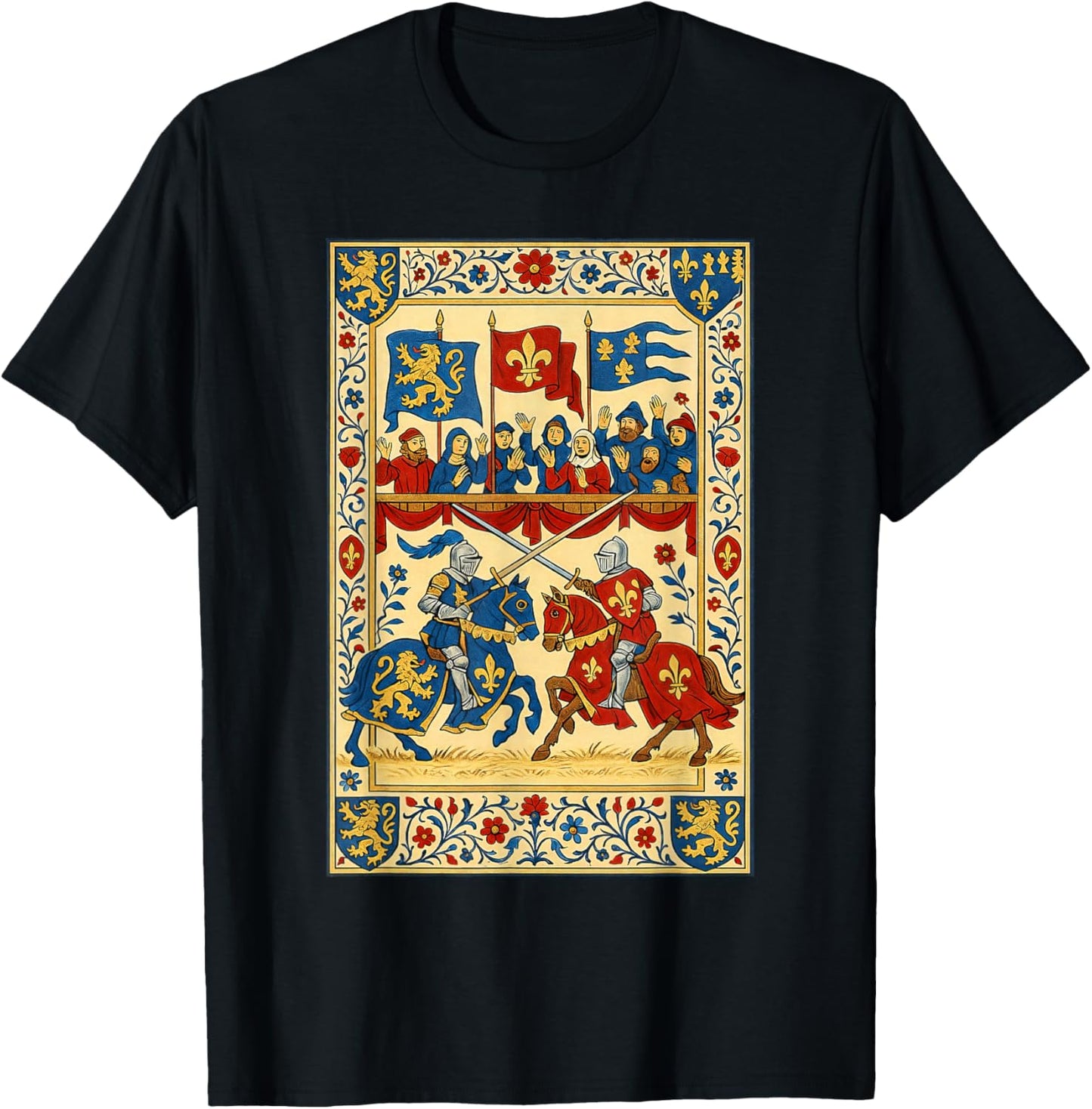 Castlecore Medieval Art Tapestry Style Knightcore Jousting T-Shirt - T-Shirt | Black