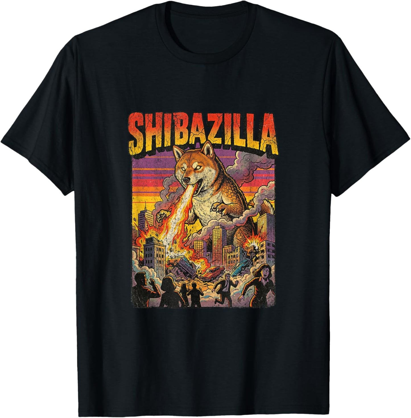 Shibazilla Giant Shiba Inu Monster Movie Dog Parody T-Shirt - T-Shirt | Black