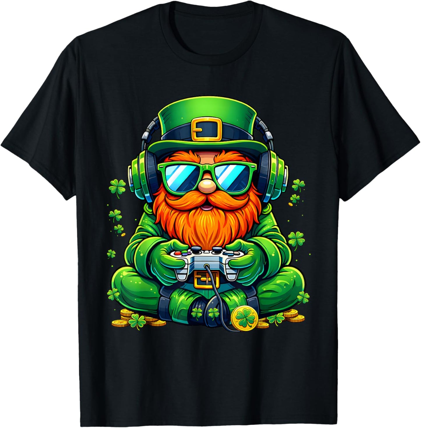Funny Leprechaun Irish Gaming Shamrock St Patricks Men Boy T-Shirt - T-Shirt | Black
