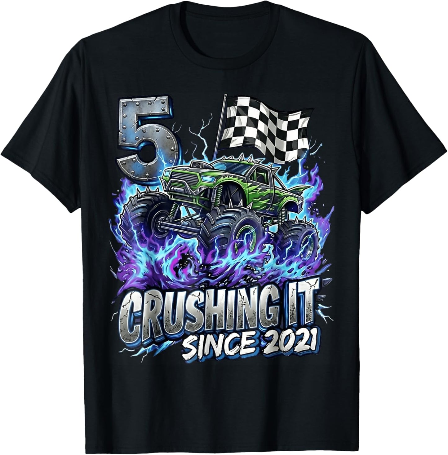 5th Birthday Monster Truck 5 Years Old Boys Kids Born 2021 T-Shirt - T-Shirt | Black