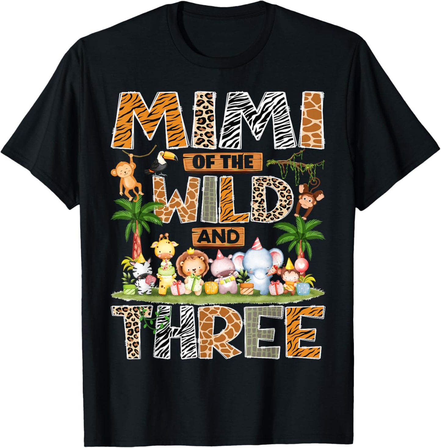 Mimi of The Wild & Three 3rd Birthday Boy Safari Jungle T-Shirt - T-Shirt | Black