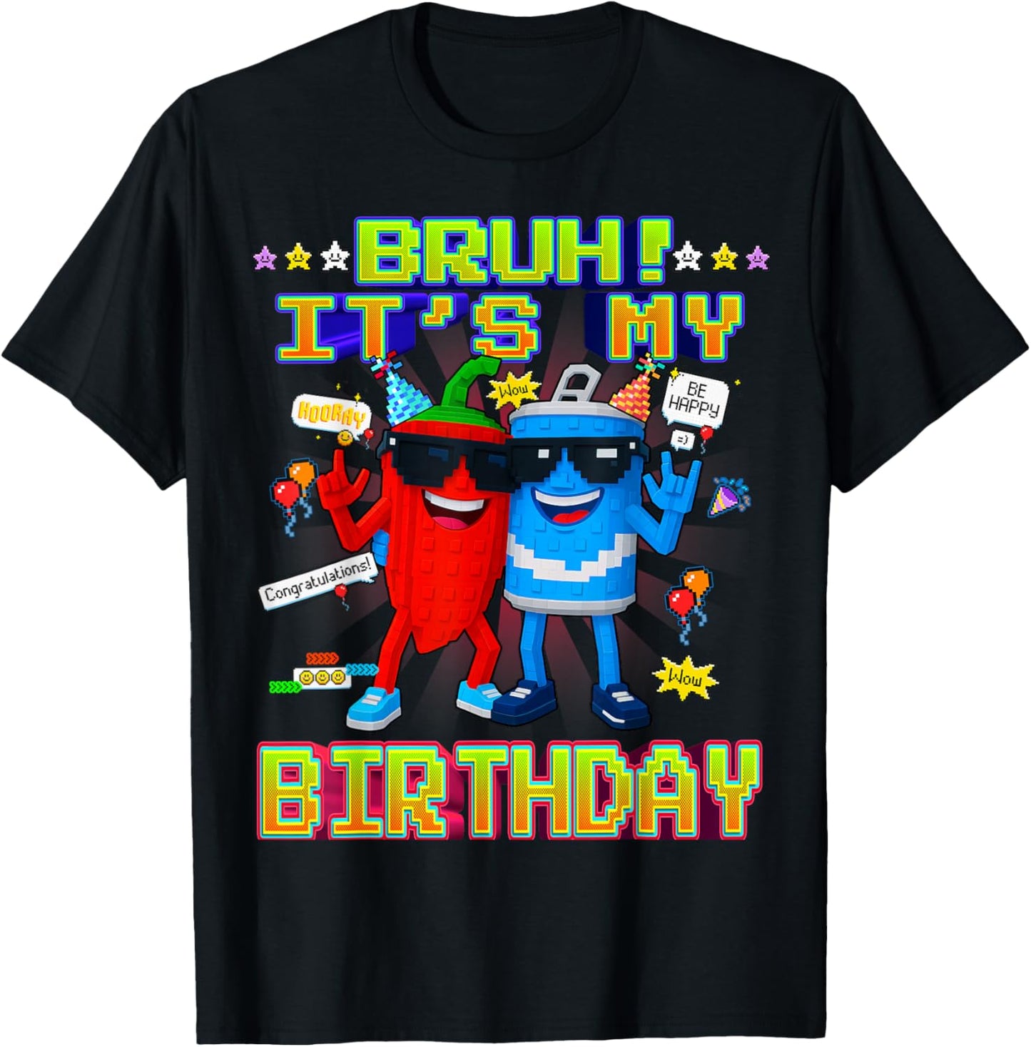 Bruh It's My Birthday Swaggy Bros Funny Brainrot for Kids T-Shirt - T-Shirt | Black