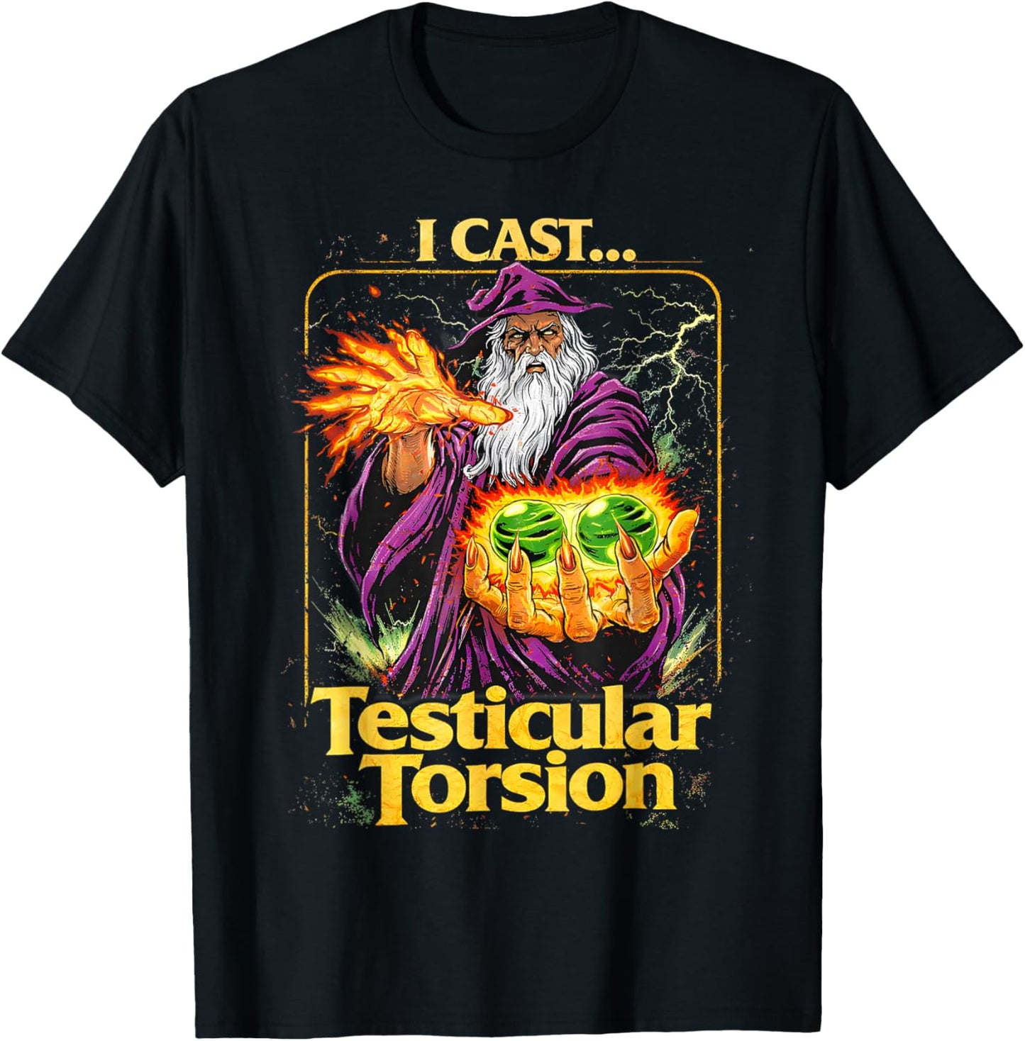I Cast Testicular Torsion Funny Wizard Meme T-Shirt - T-Shirt | Black