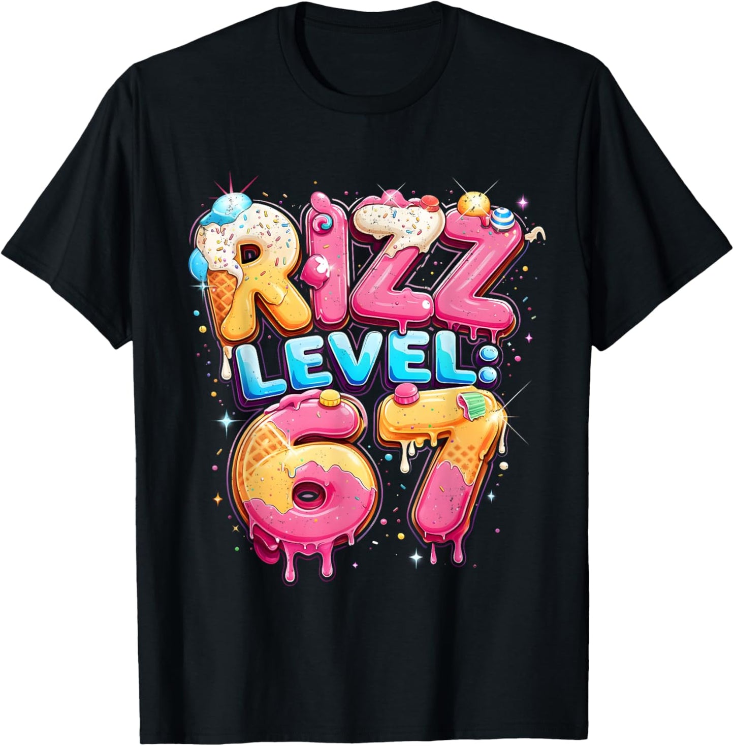 67 Ice Cream Drip Cool Meme Six Seven Gen Alpha Slang T-Shirt - T-Shirt | Black