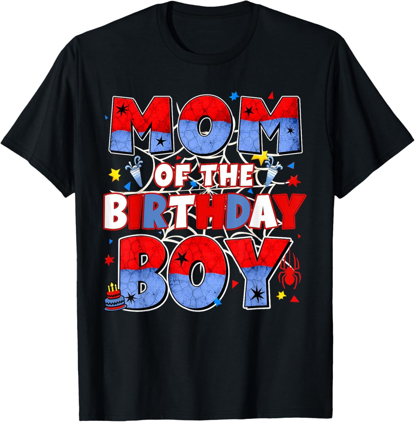 Mom of The Birthday Boy Family Spider Birthday Mommy Mother T-Shirt - T-Shirt | Black