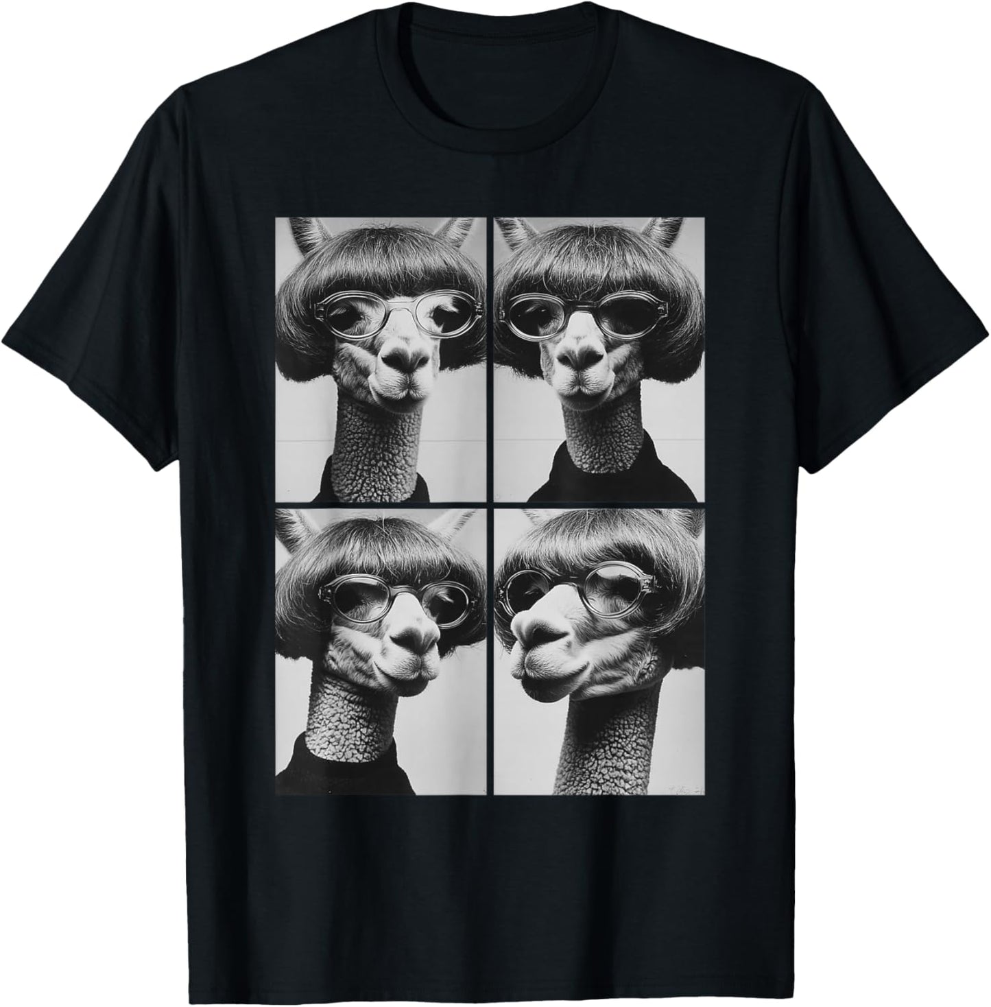 Funny Llamas with Sunglasses Farm Animals Meme Bob Haircut T-Shirt - T-Shirt | Black