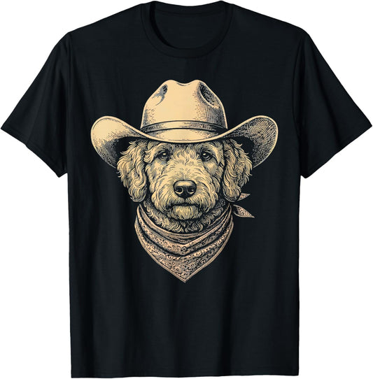 Vintage Goldendoodle Cowboy Hat Bandana Retro Western T-Shirt - T-Shirt | Black