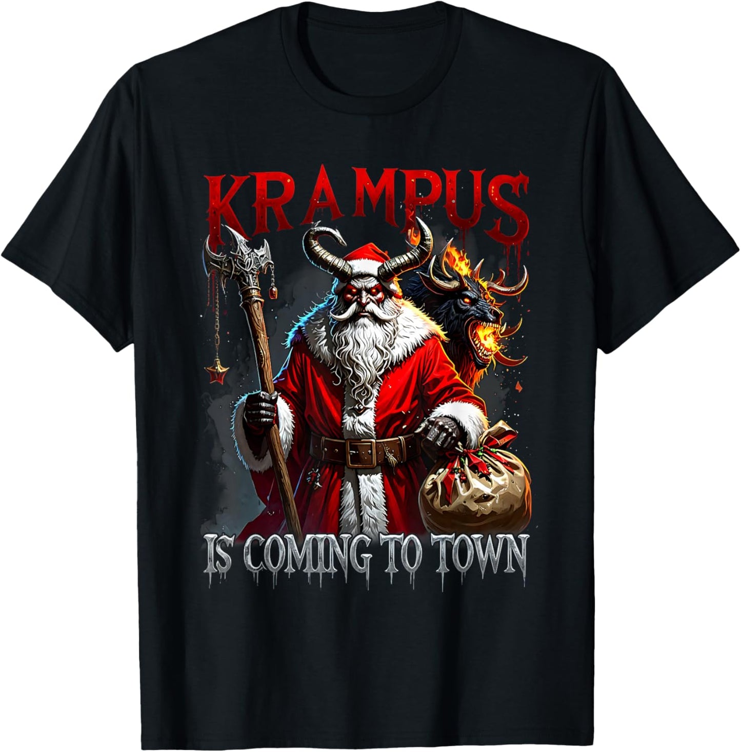 Xmas Horror Krampus Coming Town Merry Christmas Gothic T-Shirt - T-Shirt | Black