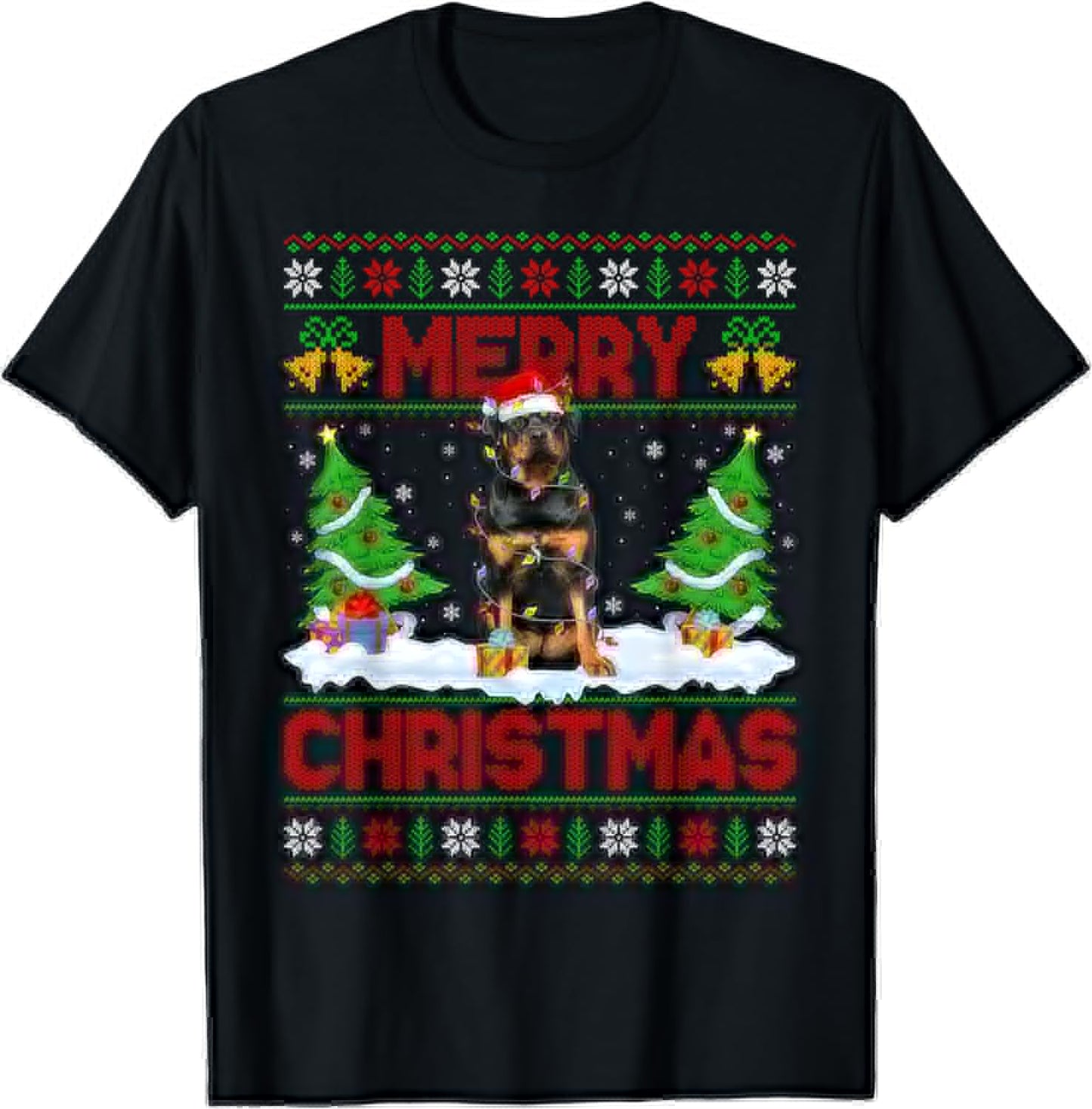 Rottweiler Ugly Xmas Sweater Funny Pet Dog Lover Christmas T-Shirt - T-Shirt | Black