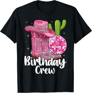 Birthday Crew Party Squad Cowboy Cowgirl Boot Hat T-Shirt - T-Shirt | Black