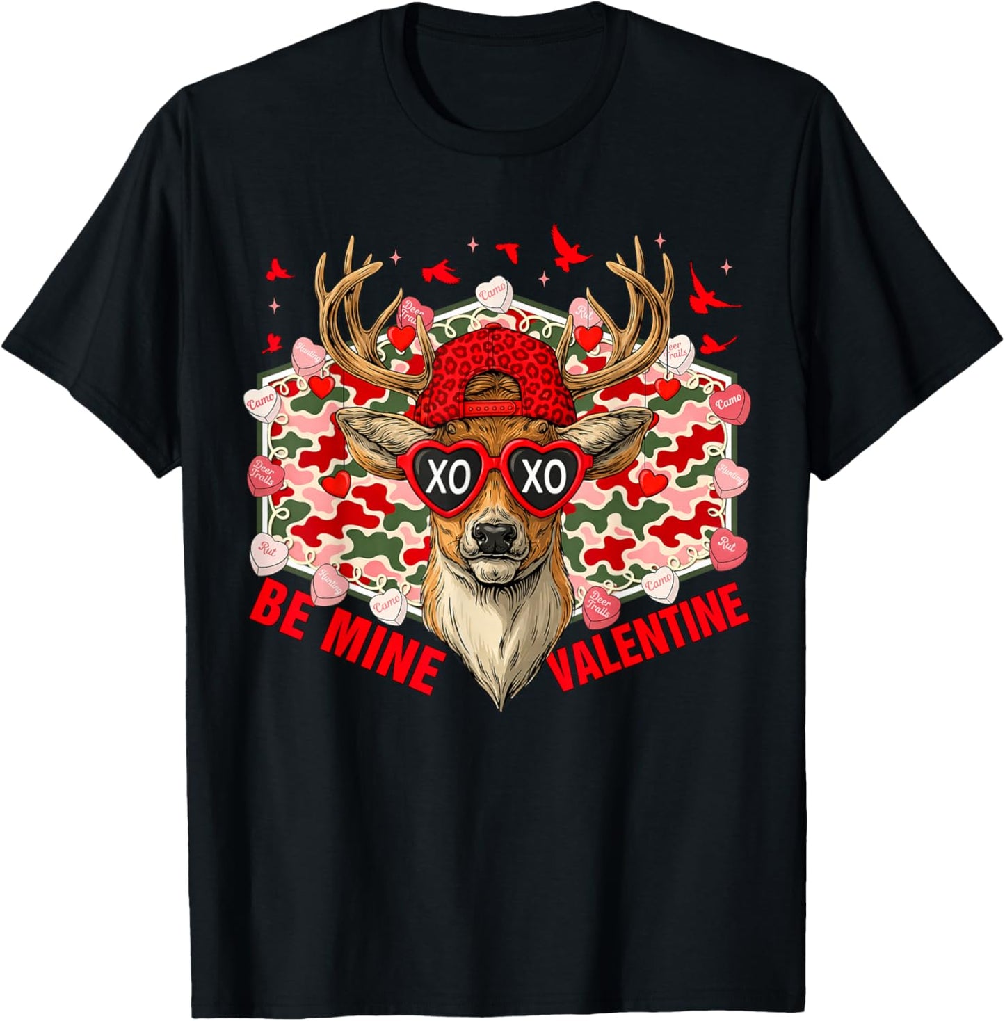 Be Mine Valentine XOXO Valentine Buck Deer Hunting Boys Kids T-Shirt - T-Shirt | Black