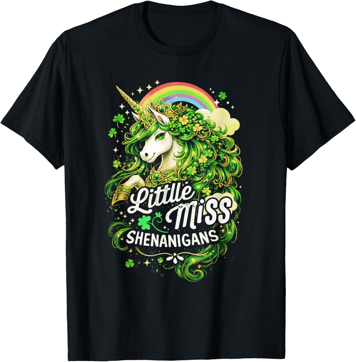 St Patricks Day Kids Girls Unicorn Little Miss Shenanigans T-Shirt - T-Shirt | Black