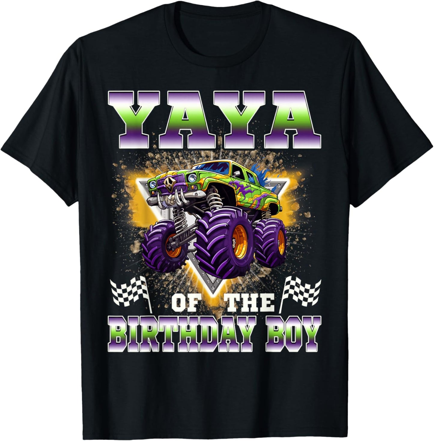 Yaya of The Birthday Boy Monster Truck Birthday Family T-Shirt - T-Shirt | Black