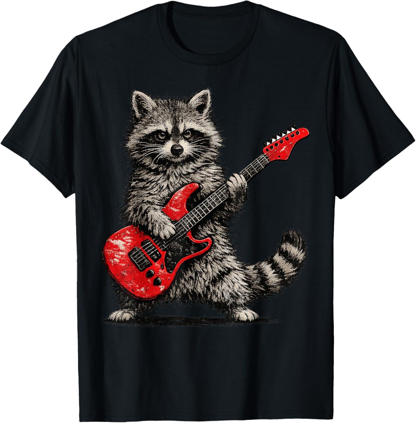 Funny Raccoon Playing Guitar Rock and Roll Gifts Men Women T-Shirt - T-Shirt | Black
