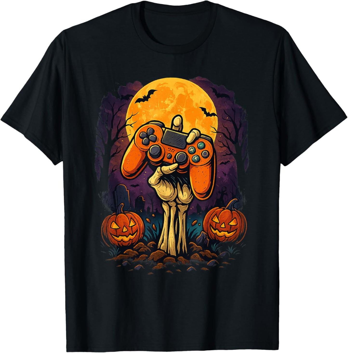 Halloween Skeleton Gamer Video Gaming Controller Boys Kids T-Shirt - T-Shirt | Black