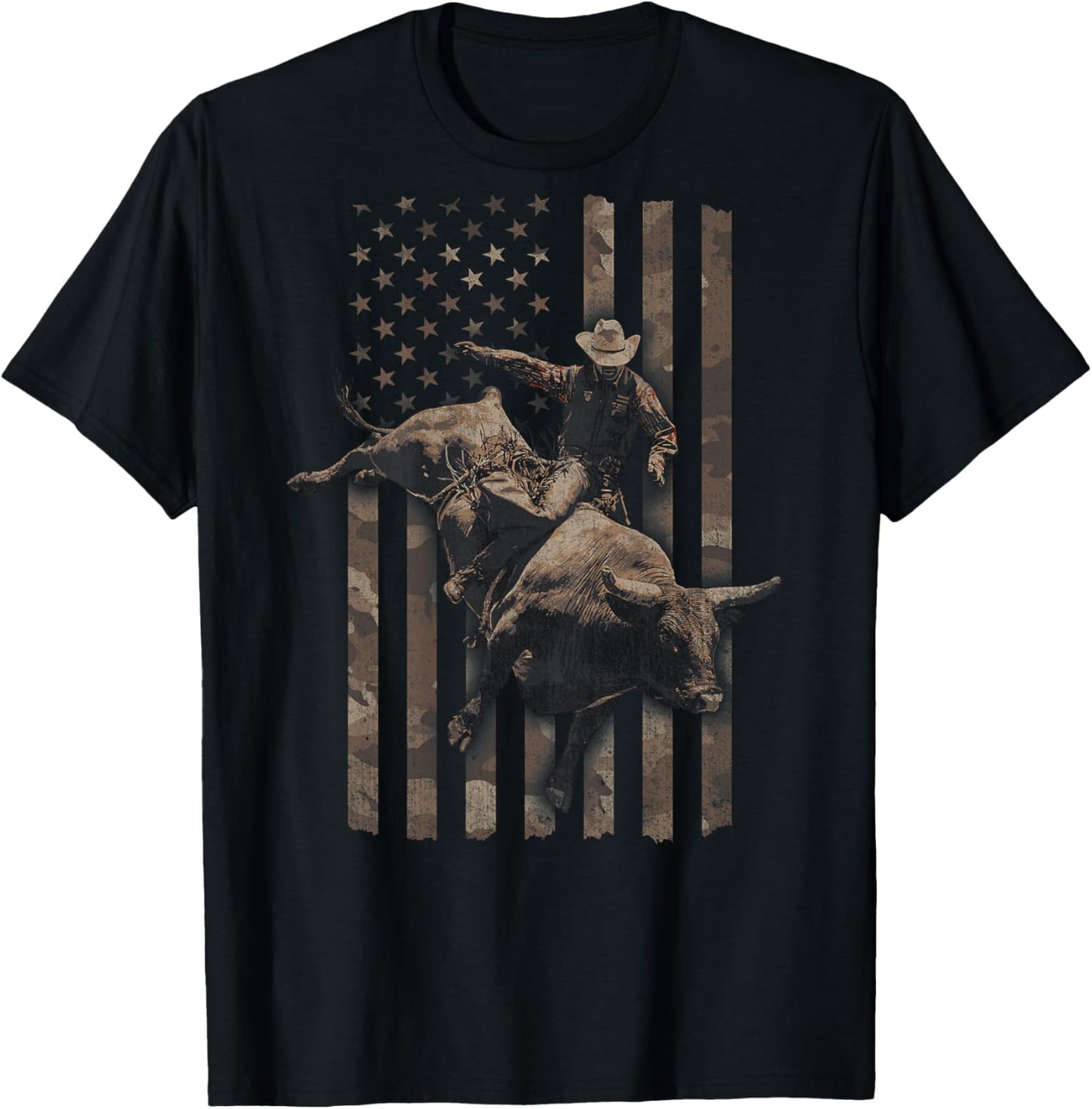 Rodeo American Flag (Design on Back) T-Shirt - T-Shirt | Black