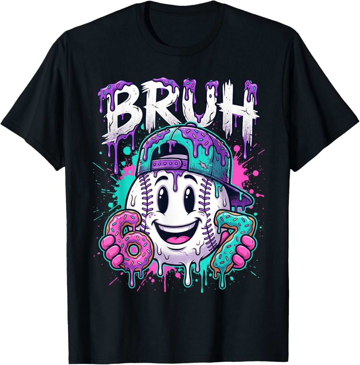 Bruh 67 Baseball Drip Boys Kids Six Seven Meme 6-7 Dripping T-Shirt - T-Shirt | Black