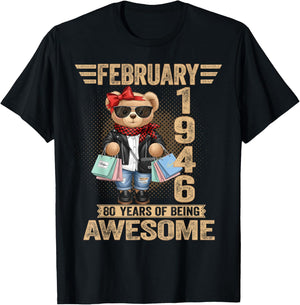 80 Year Old February 1946 Teddy Bear 80th Birthday Women T-Shirt - T-Shirt | Black