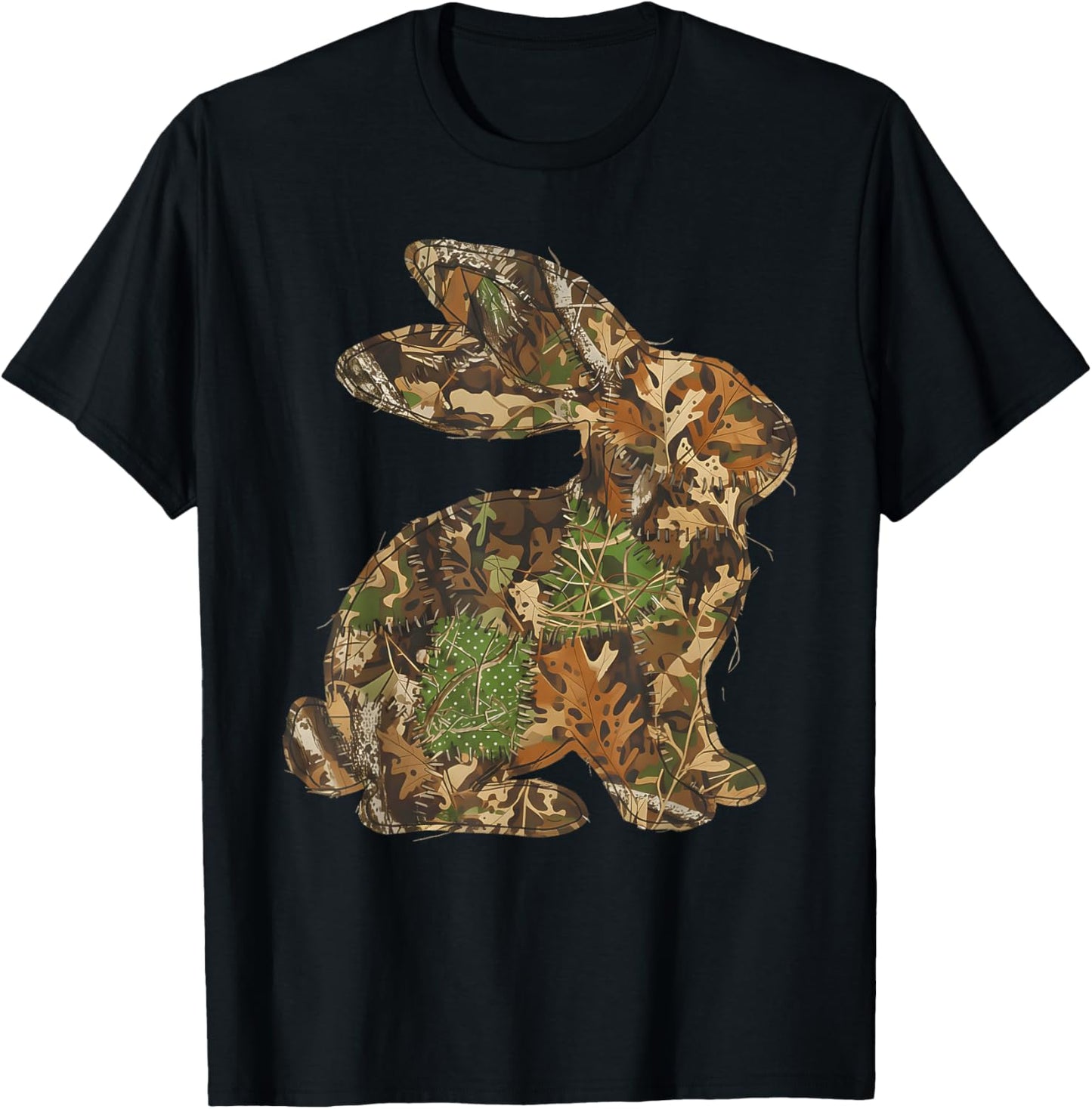 Camo Easter Bunny Patchwork Spring Rabbit Men Women Kids T-Shirt - T-Shirt | Black