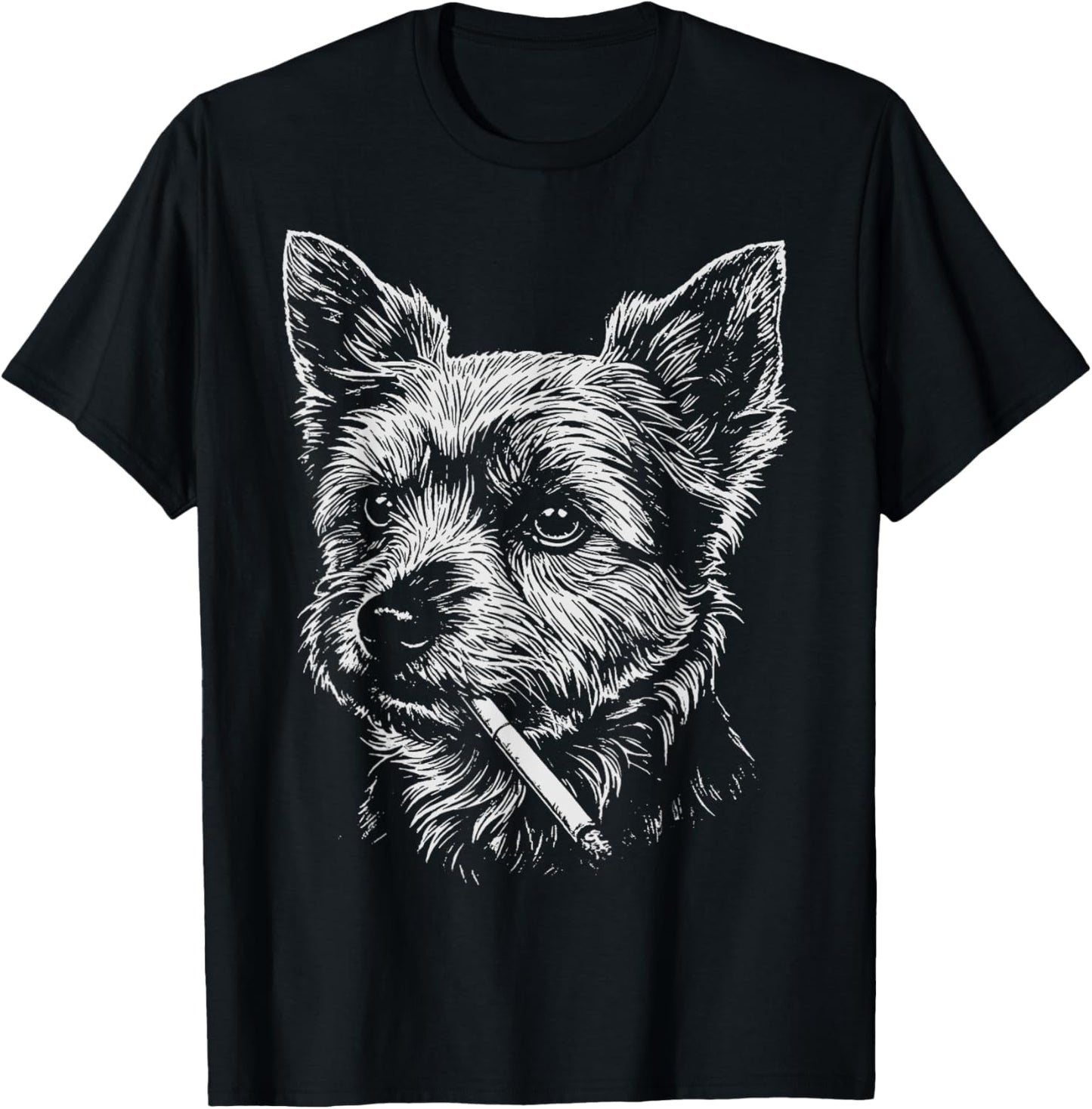 Yorkie Meme Funny Dog Smoking Cigarette T-Shirt - T-Shirt | Black