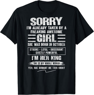 I'm Taken by Freaking Awesome Girl Born in October On Back T-Shirt - T-Shirt | Black