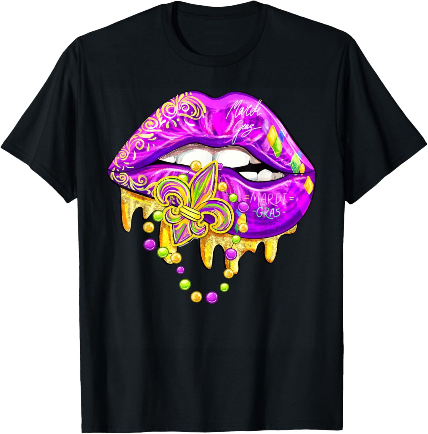Mardi Gras Lips Carnival Fleur De Lis Costume Women Girl Kid T-Shirt - T-Shirt | Black