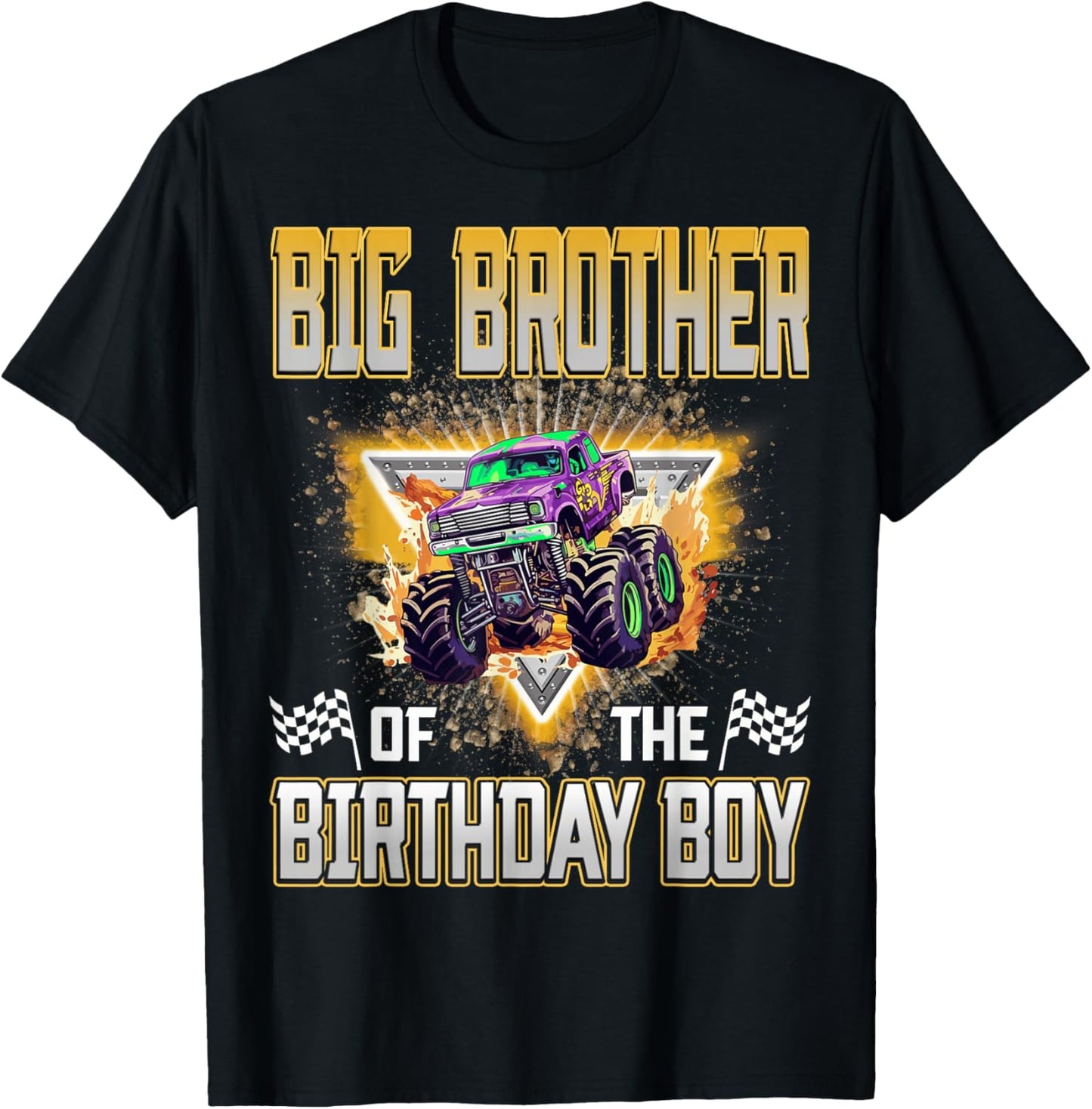 Big Brother of The Birthday Boy Monster Truck Birthday T-Shirt - T-Shirt | Black