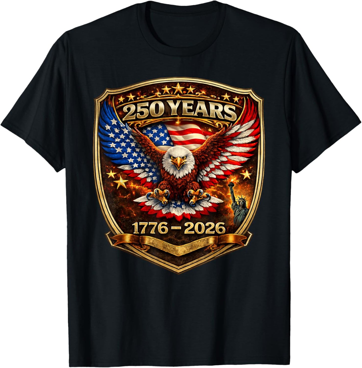 Patriotic Eagle and Flag 250 Years 1776-2026 250th Birthday T-Shirt - T-Shirt | Black