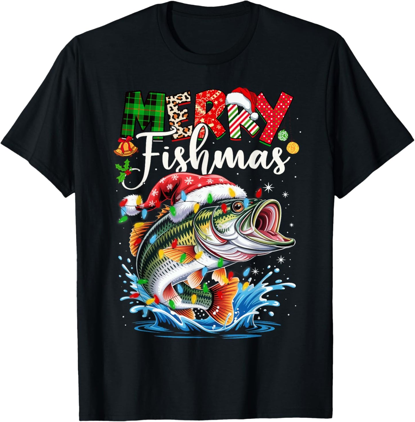 Merry Fishmas Fish Fishing Merry Xmas Christmas Men Women T-Shirt - T-Shirt | Black
