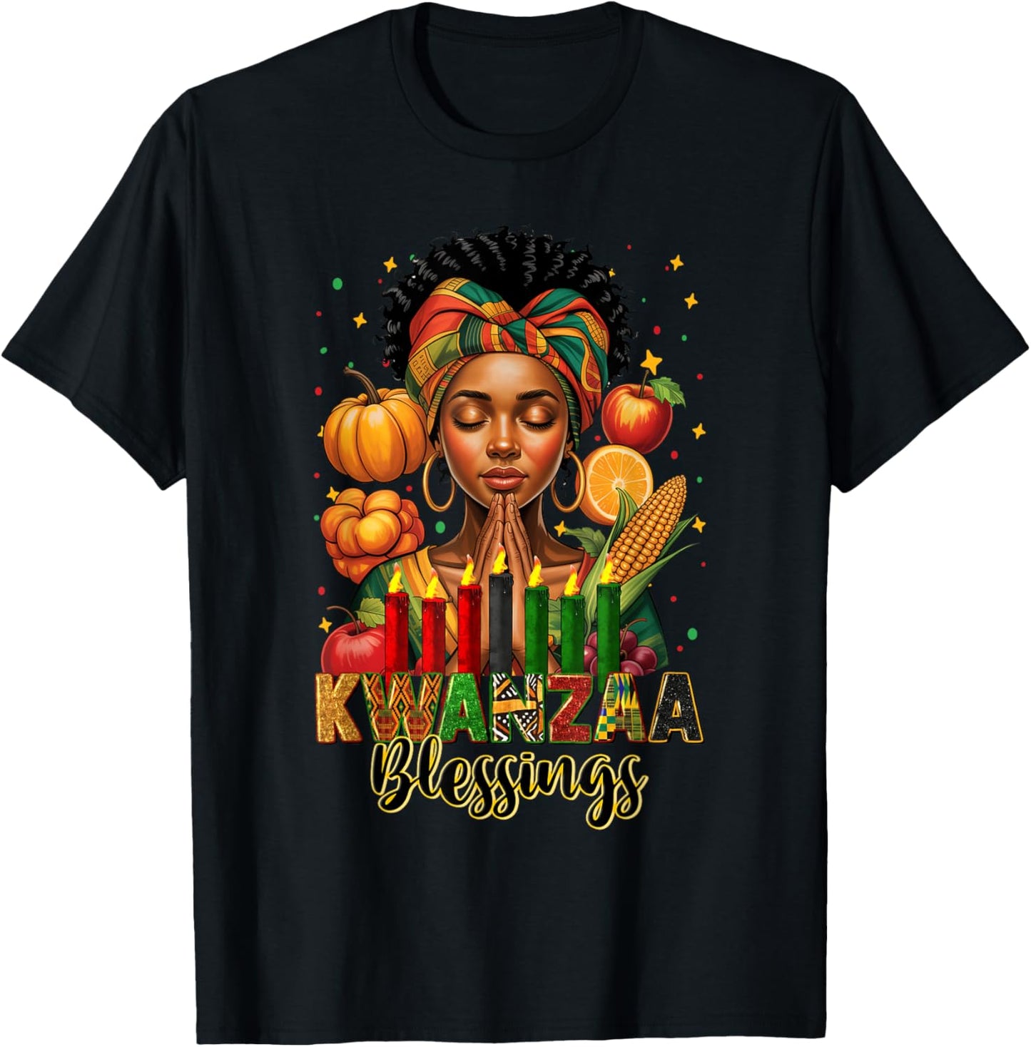 Kwanzaa Blessings Pray Black Woman Afro American Christian T-Shirt - T-Shirt | Black