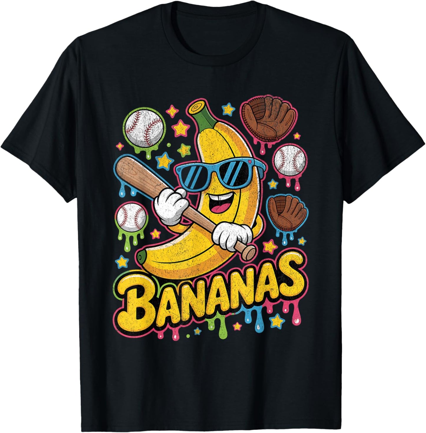 Banana Funny Baseball Drip Kids Youth Boys Girls Sport Teens T-Shirt - T-Shirt | Black