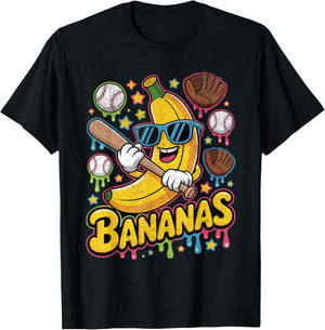 Banana Funny Baseball Drip Kids Youth Boys Girls Sport Teens T-Shirt - T-Shirt | Black