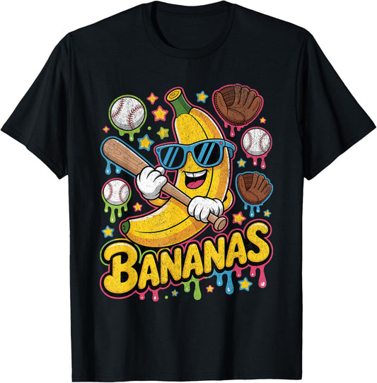 Banana Funny Baseball Drip Kids Youth Boys Girls Sport Teens T-Shirt - T-Shirt | Black