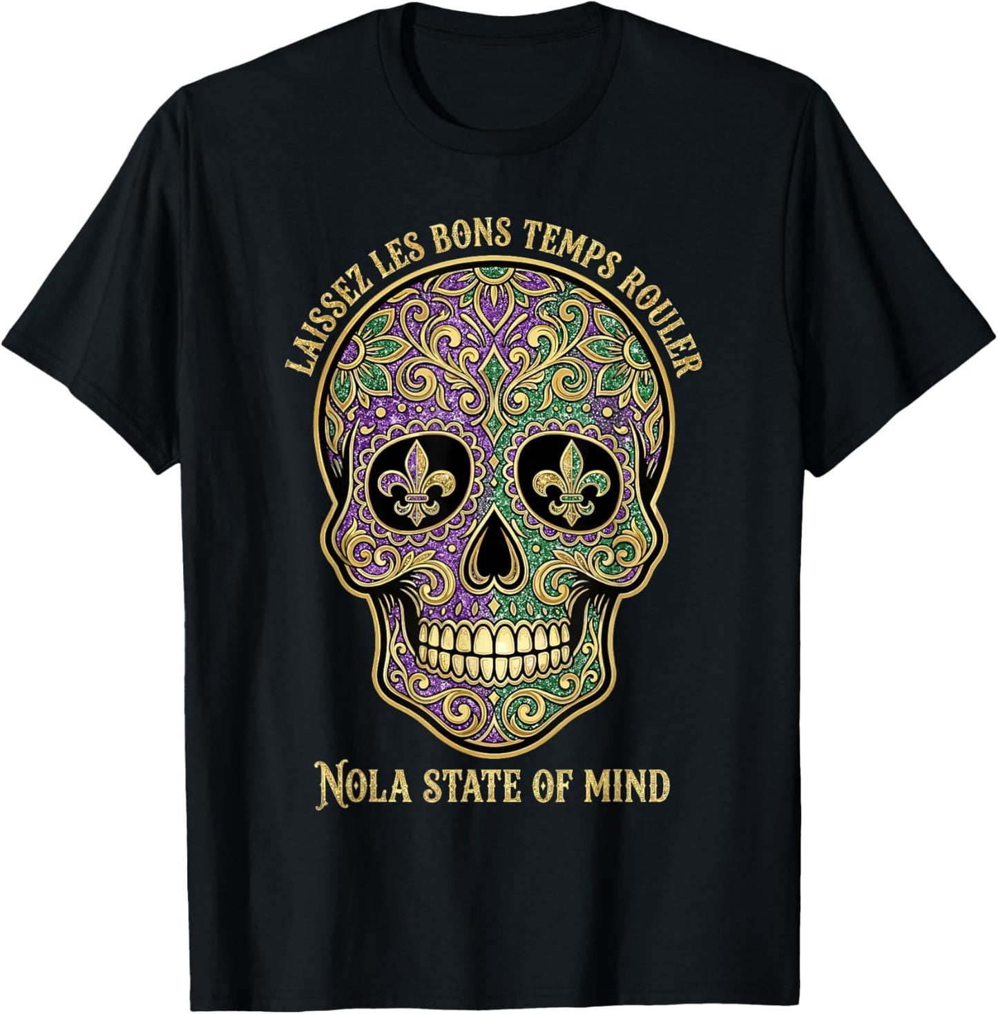 Laissez les bons Temps Rouler NOLA Sugar Skull New Orleans T-Shirt - T-Shirt | Black