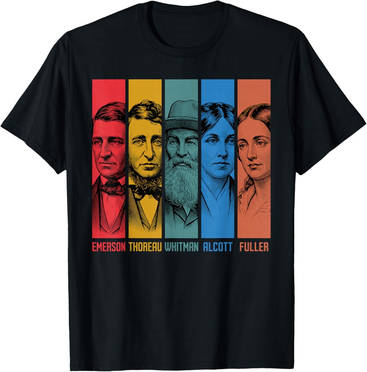 American Transcendentalists Emerson Thoreau Whitman Authors T-Shirt - T-Shirt | Black