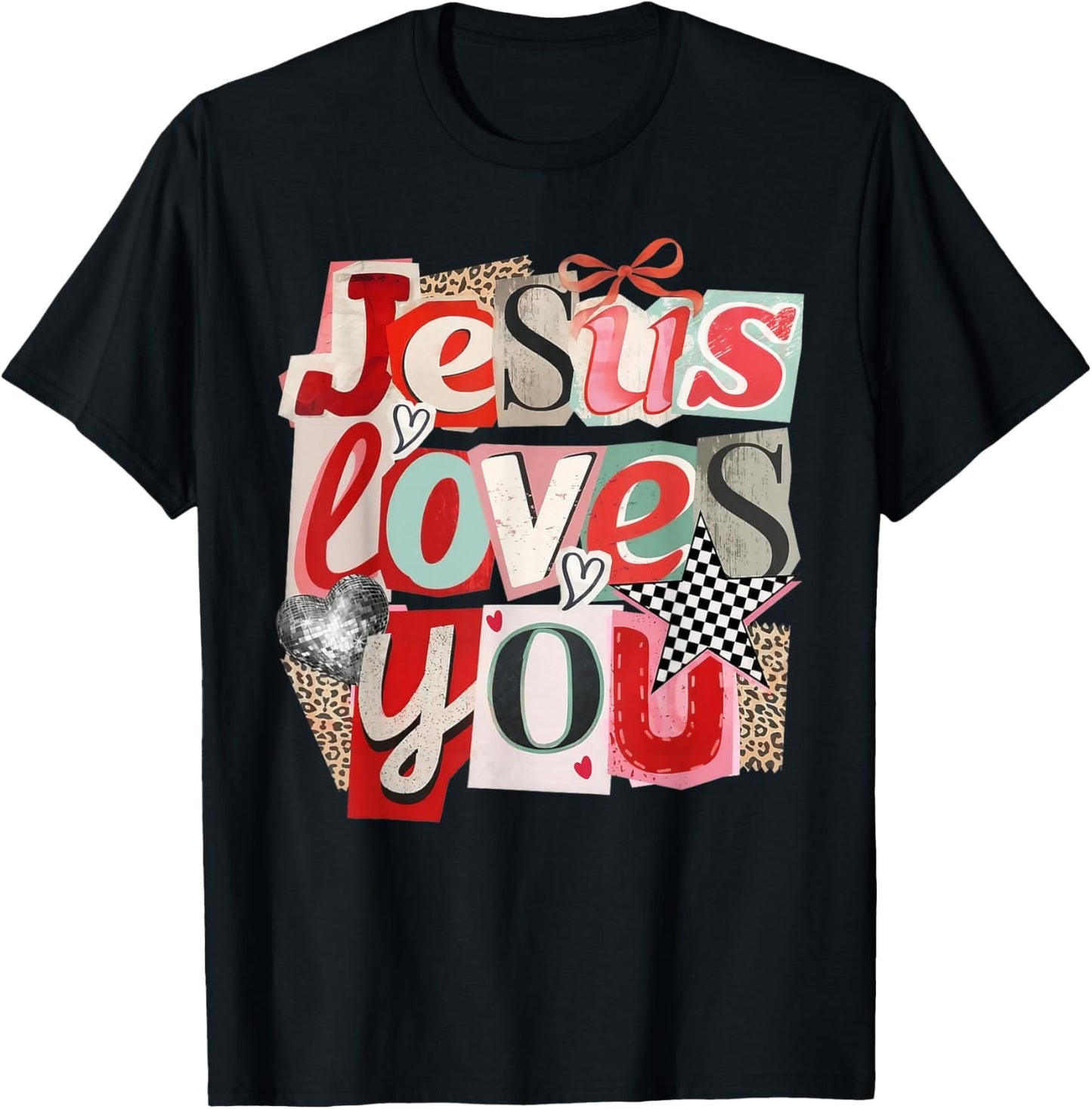 Jesus Loves You Retro Valentine Jesus Bible Verse Design T-Shirt - T-Shirt | Black