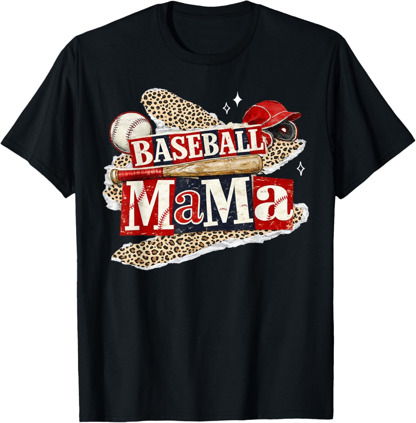 Baseball Mama Leopard Game Day Baseball Season for Mom Women T-Shirt - T-Shirt | Black