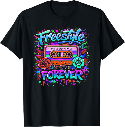 Freestyle Forever Retro 80s Dance Music Graffiti Style T-Shirt - T-Shirt | Black