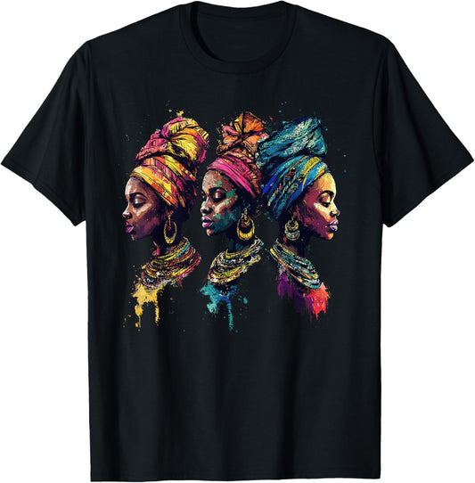 Melanin African Queen Afro Woman Headwrap Style T-Shirt - T-Shirt | Black