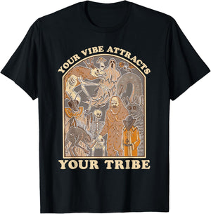 Your Vibe Attracts Your Tribe Cryptid Funny Retro Art T-Shirt - T-Shirt | Black
