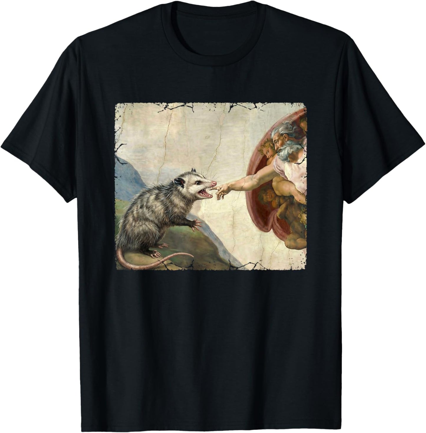 Opossum Biting God's Hand Funny Possum Meme T-Shirt - T-Shirt | Black