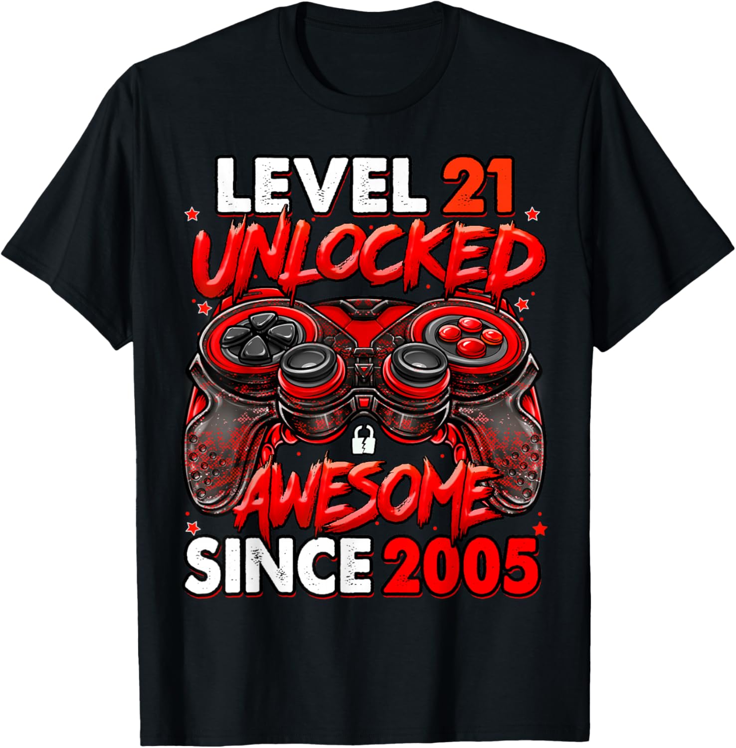 Level 21 Unlocked Awesome Since 2005 21st Birthday Gaming T-Shirt - T-Shirt | Black