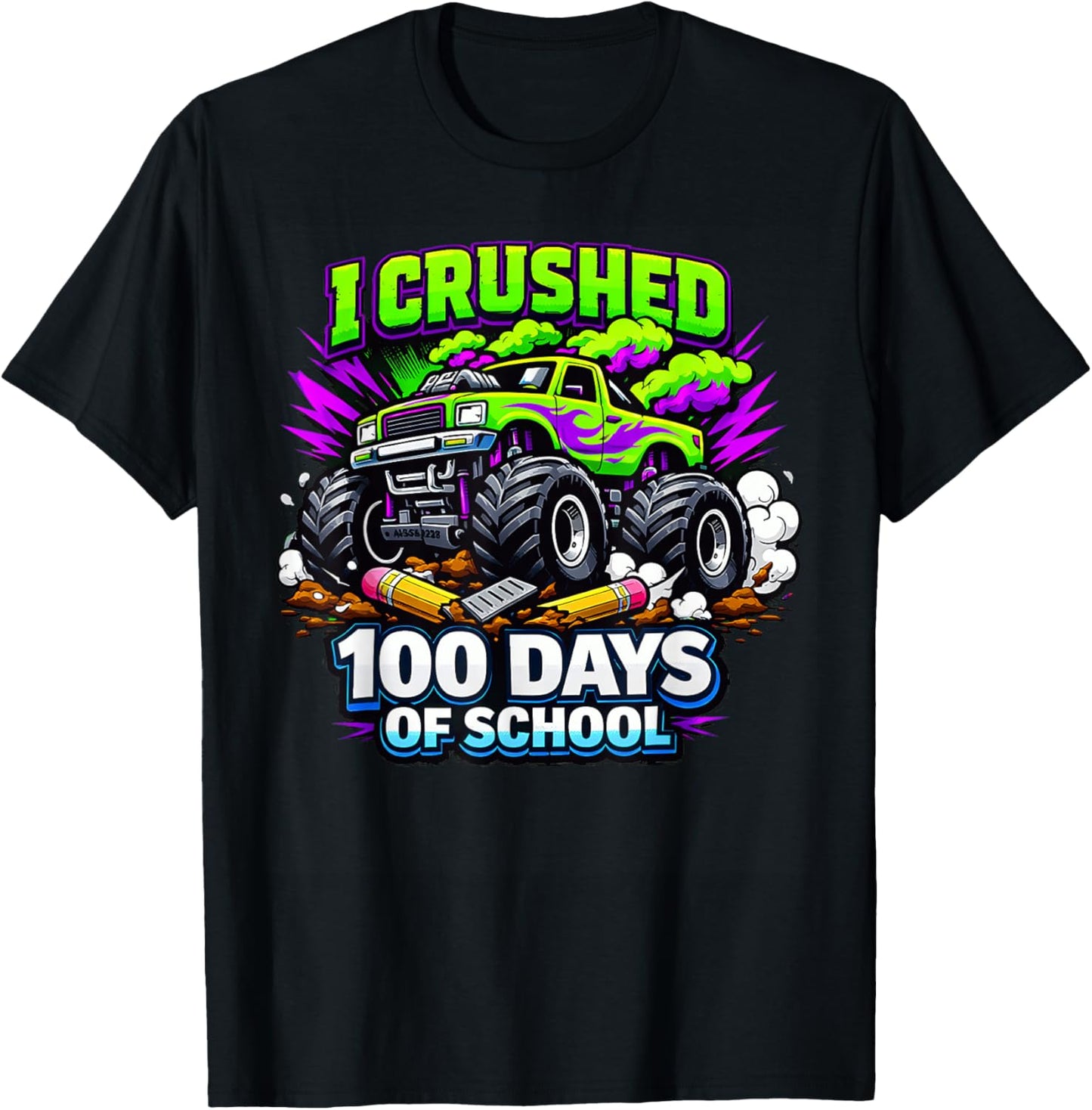 I Crushed 100 Days of School Monster Truck 100th Day Boys T-Shirt - T-Shirt | Black