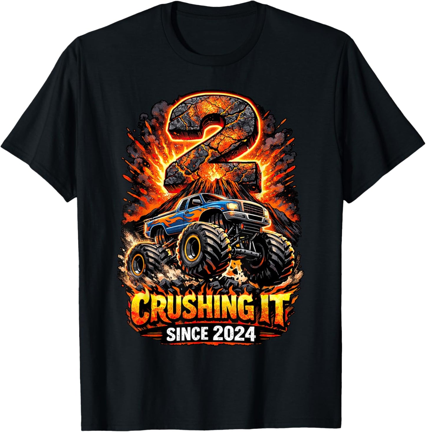 Birthday Monster Truck 2 Year Old Boys 2nd Party Born 2024 T-Shirt - T-Shirt | Black