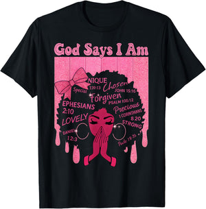 God Says I Am Melanin Black History Month Bow Girl Christian T-Shirt - T-Shirt | Black